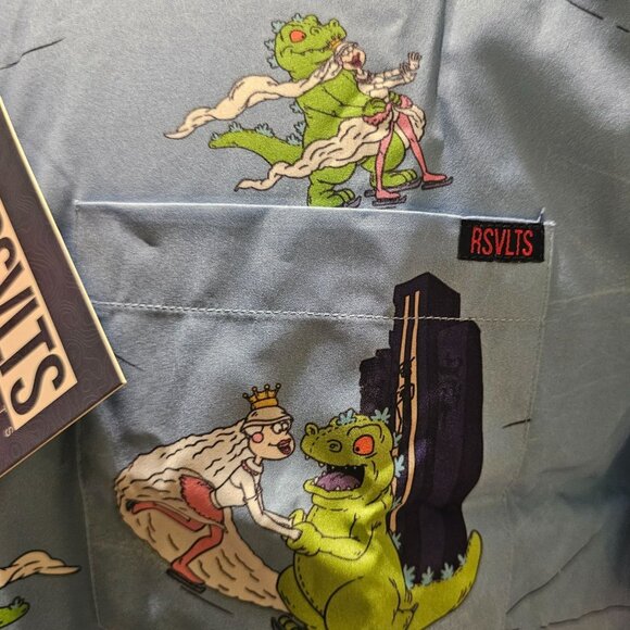 RSVLTS Nickelodeon Rugrats Reptar on Ice Short Sleeve Shirt Blue L~ New w Tags - Picture 7 of 11
